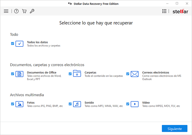 Seleccione el tipo de archivo