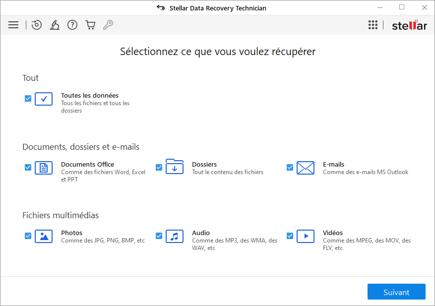 sélectionnez le type de données que vous souhaitez récupérer et cliquez sur le bouton " Suivant ".