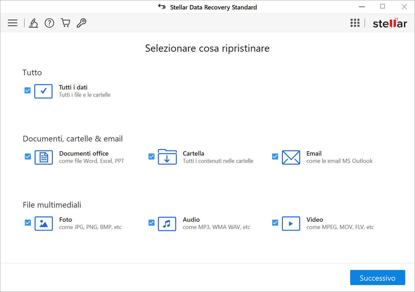 Selezionare il tipo di file