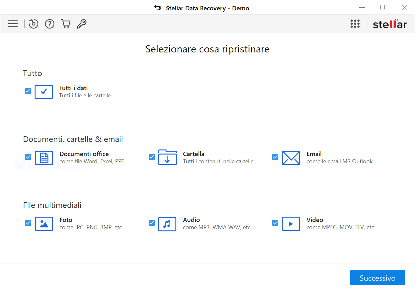 Selezionare il tipo di dati che si desidera recuperare e fare clic sul pulsante "Avanti".