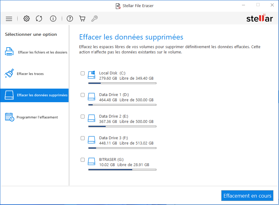 Supprimer les données effacées